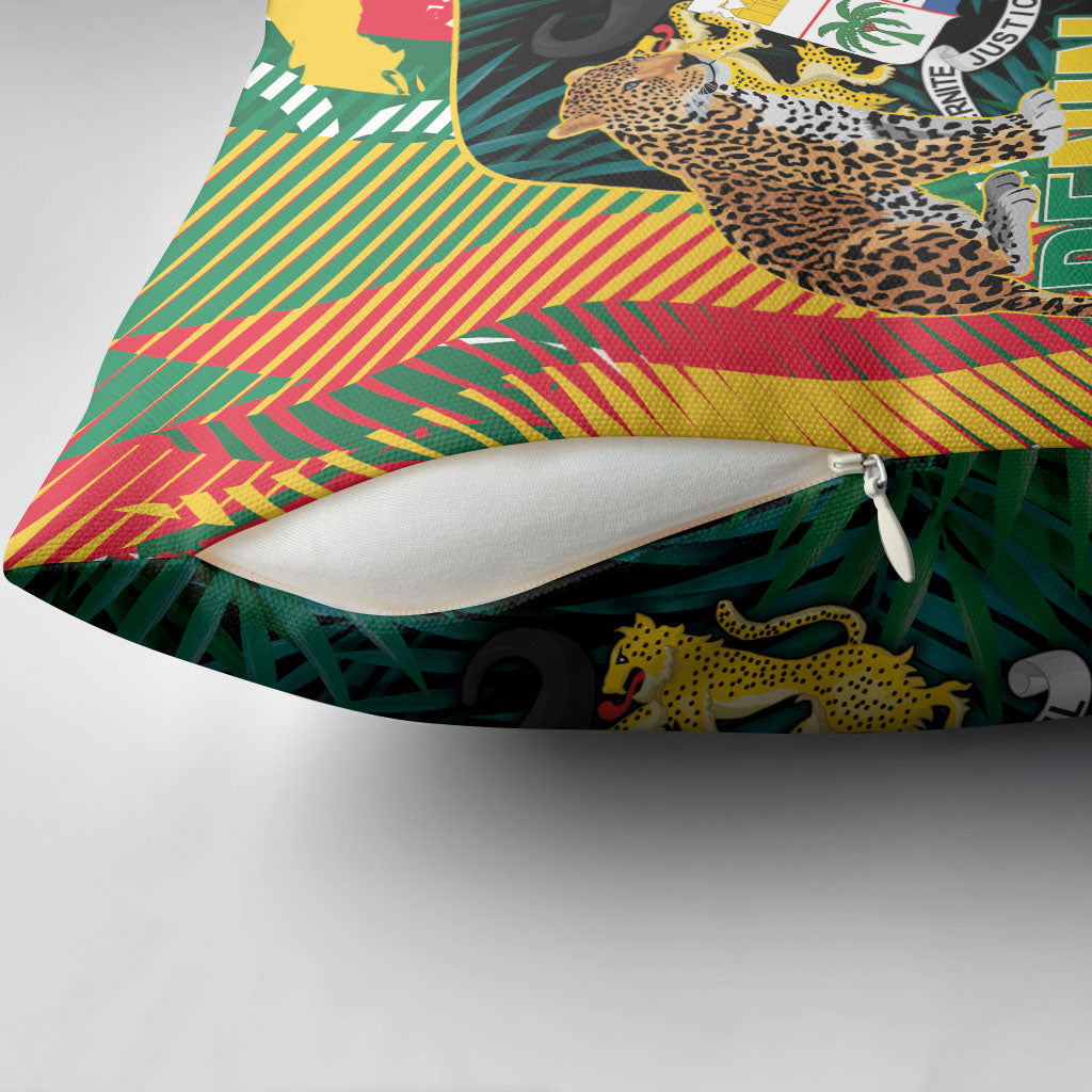 Benin Independence Day Pillow Cover Coat Of Arms Leopard Oil Palm Leaves