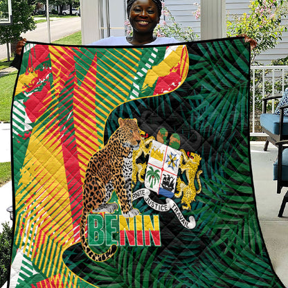 Benin Independence Day Quilt Coat Of Arms Leopard Oil Palm Leaves