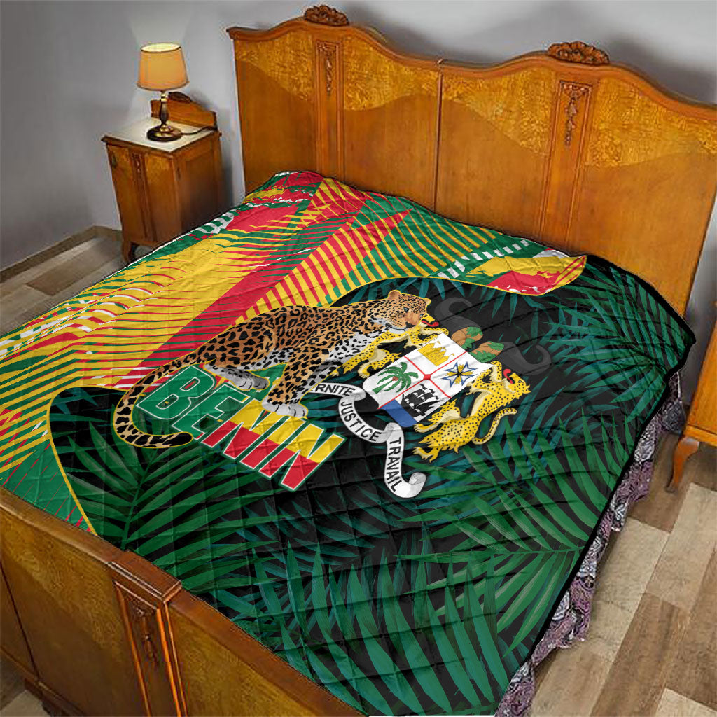 Benin Independence Day Quilt Coat Of Arms Leopard Oil Palm Leaves