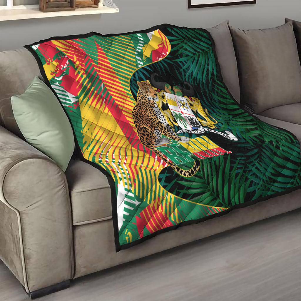 Benin Independence Day Quilt Coat Of Arms Leopard Oil Palm Leaves