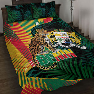 Benin Independence Day Quilt Bed Set Coat Of Arms Leopard Oil Palm Leaves
