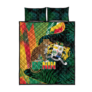 Benin Independence Day Quilt Bed Set Coat Of Arms Leopard Oil Palm Leaves