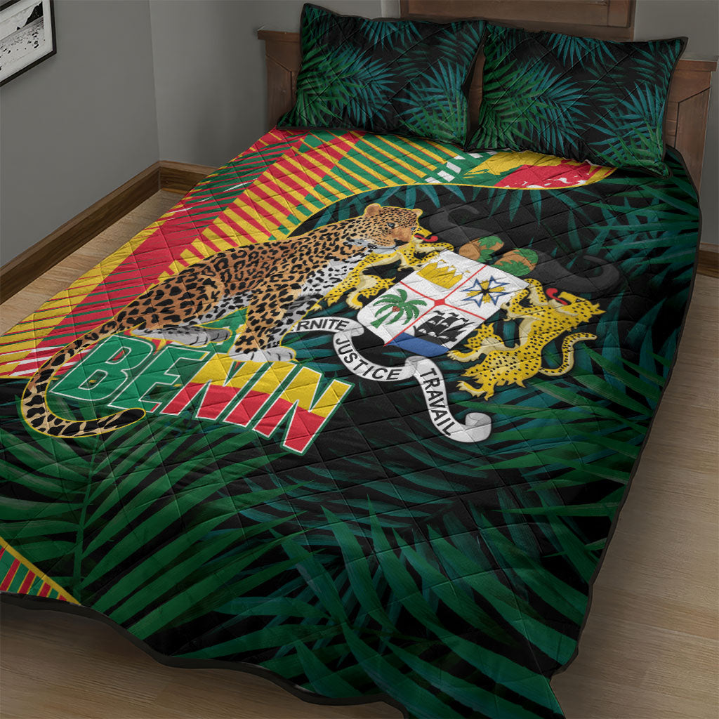 Benin Independence Day Quilt Bed Set Coat Of Arms Leopard Oil Palm Leaves