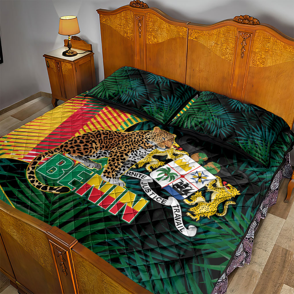 Benin Independence Day Quilt Bed Set Coat Of Arms Leopard Oil Palm Leaves
