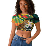 Personalized Benin Independence Day Raglan Cropped T shirt Coat Of Arms Leopard Oil Palm Leaves
