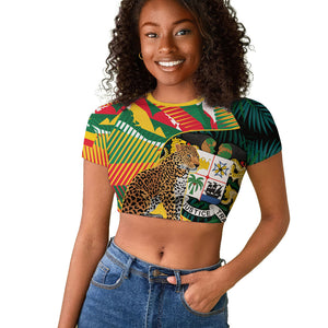 Personalized Benin Independence Day Raglan Cropped T shirt Coat Of Arms Leopard Oil Palm Leaves