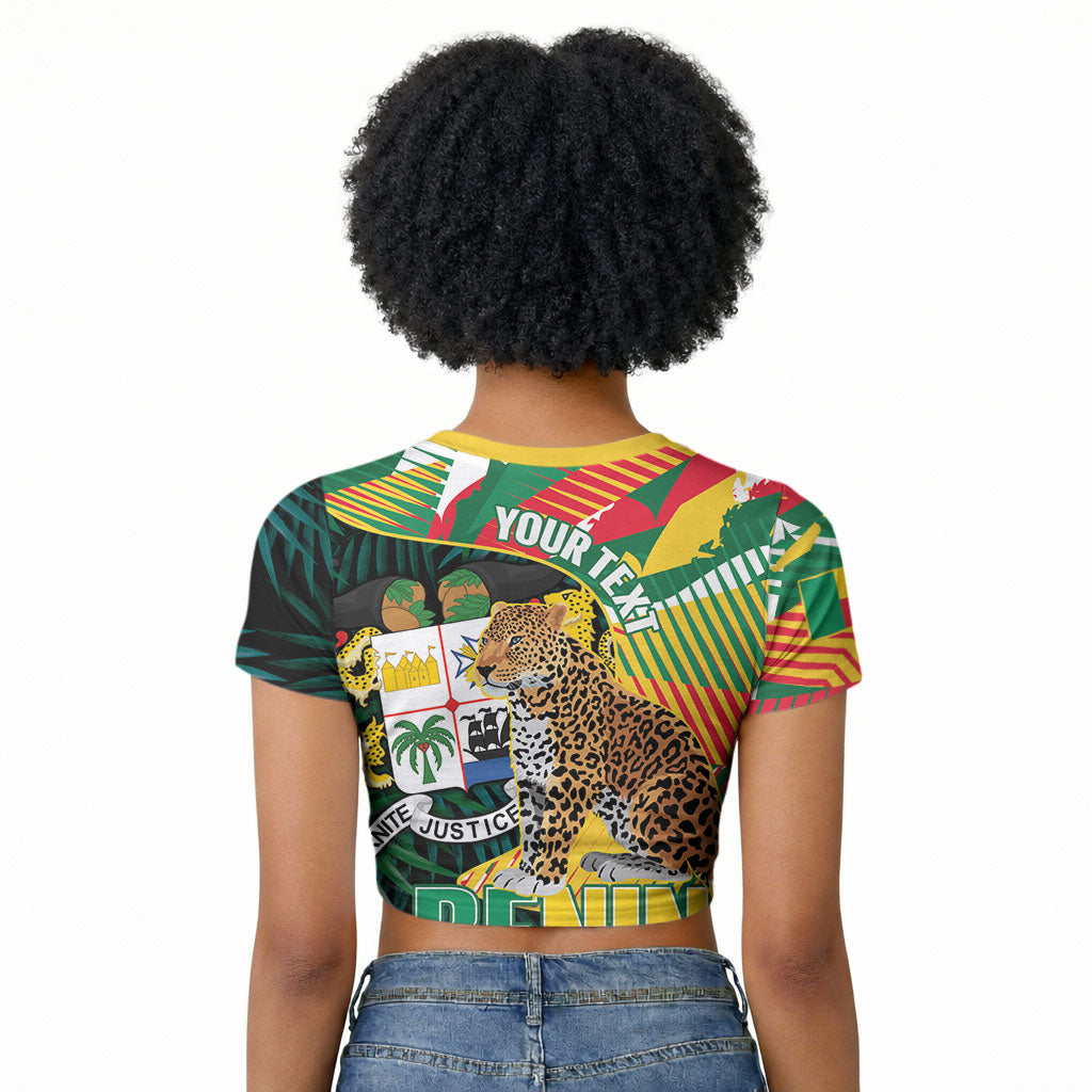 Personalized Benin Independence Day Raglan Cropped T shirt Coat Of Arms Leopard Oil Palm Leaves