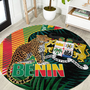 Benin Independence Day Round Carpet Coat Of Arms Leopard Oil Palm Leaves