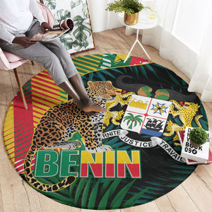 Benin Independence Day Round Carpet Coat Of Arms Leopard Oil Palm Leaves