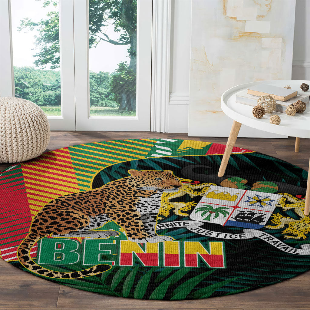Benin Independence Day Round Carpet Coat Of Arms Leopard Oil Palm Leaves