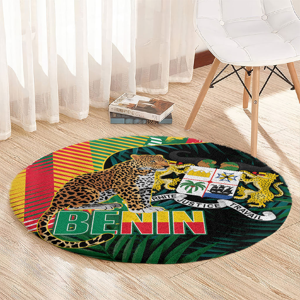 Benin Independence Day Round Carpet Coat Of Arms Leopard Oil Palm Leaves