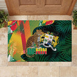 Benin Independence Day Rubber Doormat Coat Of Arms Leopard Oil Palm Leaves