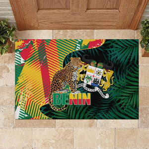 Benin Independence Day Rubber Doormat Coat Of Arms Leopard Oil Palm Leaves