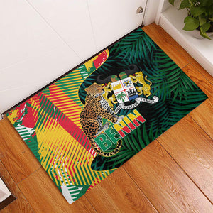 Benin Independence Day Rubber Doormat Coat Of Arms Leopard Oil Palm Leaves