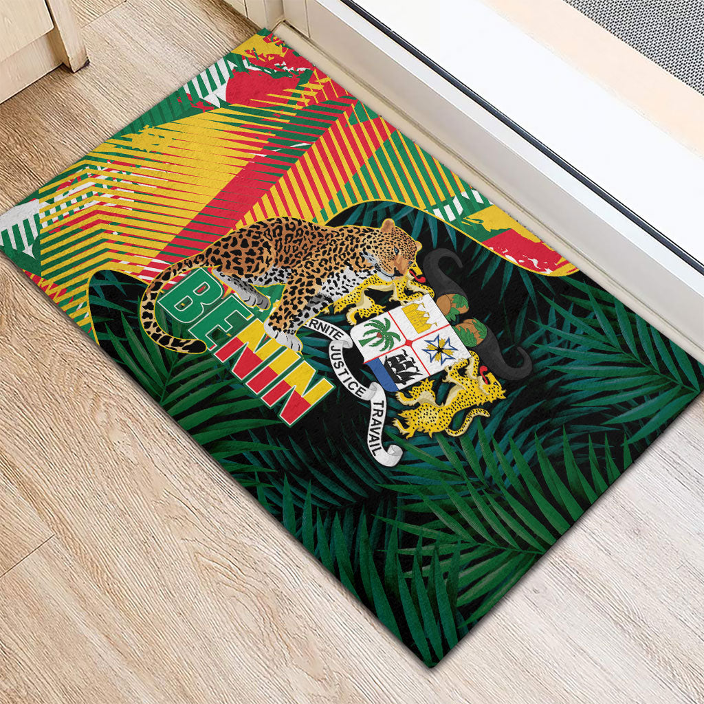 Benin Independence Day Rubber Doormat Coat Of Arms Leopard Oil Palm Leaves