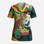 Personalized Benin Independence Day Scrub Top Coat Of Arms Leopard Oil Palm Leaves