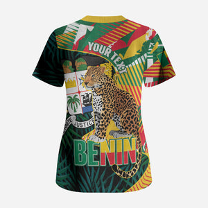 Personalized Benin Independence Day Scrub Top Coat Of Arms Leopard Oil Palm Leaves