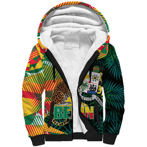 Personalized Benin Independence Day Sherpa Hoodie Coat Of Arms Leopard Oil Palm Leaves