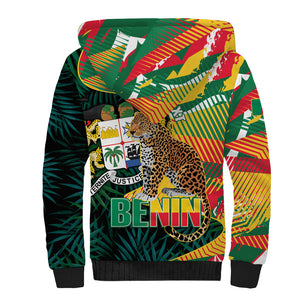Personalized Benin Independence Day Sherpa Hoodie Coat Of Arms Leopard Oil Palm Leaves