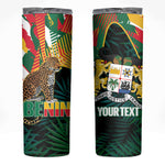 Personalized Benin Independence Day Skinny Tumbler Coat Of Arms Leopard Oil Palm Leaves