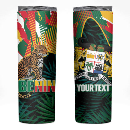 Personalized Benin Independence Day Skinny Tumbler Coat Of Arms Leopard Oil Palm Leaves