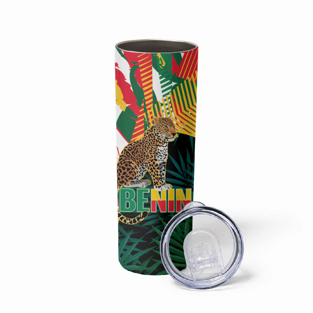 Personalized Benin Independence Day Skinny Tumbler Coat Of Arms Leopard Oil Palm Leaves
