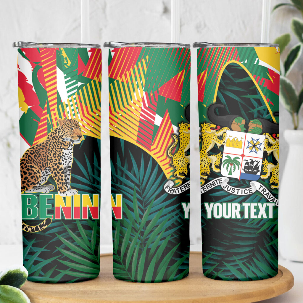 Personalized Benin Independence Day Skinny Tumbler Coat Of Arms Leopard Oil Palm Leaves