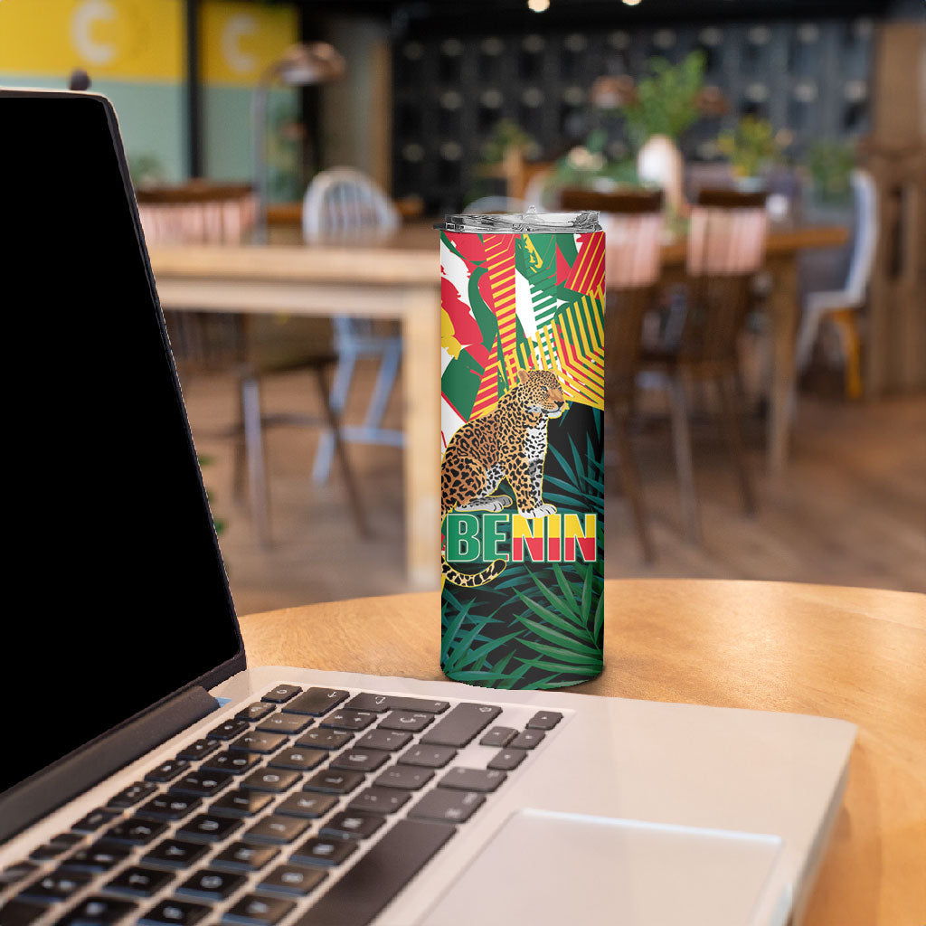 Personalized Benin Independence Day Skinny Tumbler Coat Of Arms Leopard Oil Palm Leaves