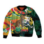 Personalized Benin Independence Day Sleeve Zip Bomber Jacket Coat Of Arms Leopard Oil Palm Leaves