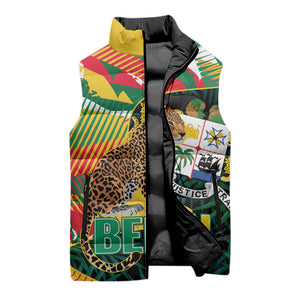 Personalized Benin Independence Day Sleeveless Puffer Jacket Coat Of Arms Leopard Oil Palm Leaves