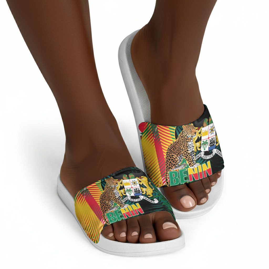 Benin Independence Day Slide Sandals Coat Of Arms Leopard Oil Palm Leaves