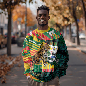 Personalized Benin Independence Day Sweatshirt Coat Of Arms Leopard Oil Palm Leaves