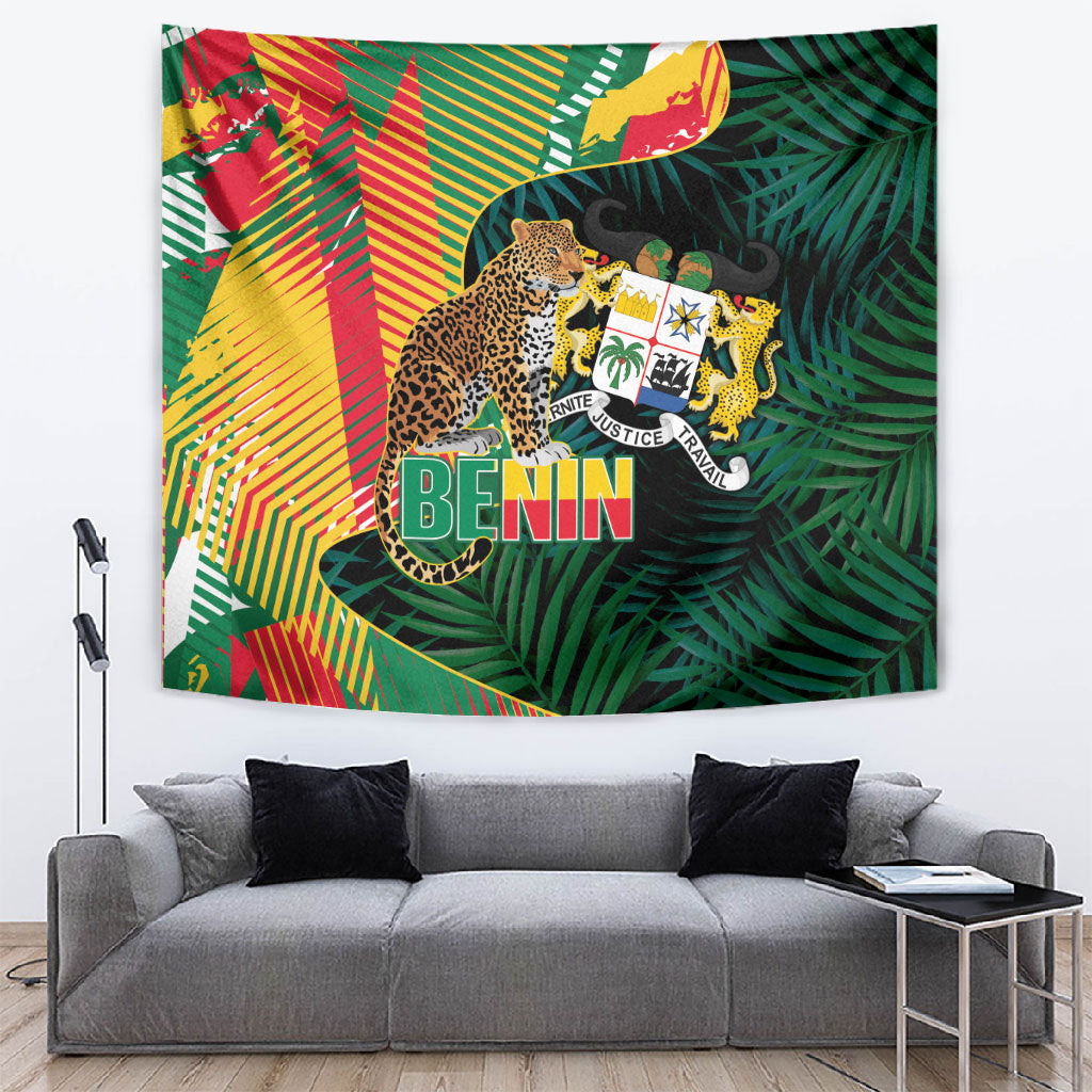 Benin Independence Day Tapestry Coat Of Arms Leopard Oil Palm Leaves