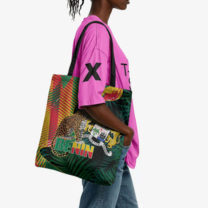 Benin Independence Day Tote Bag Coat Of Arms Leopard Oil Palm Leaves