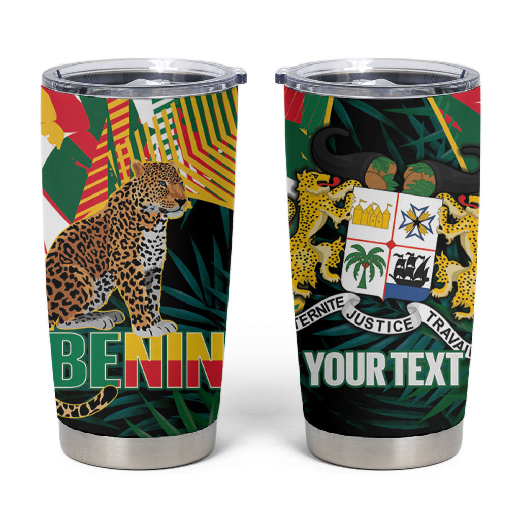 Personalized Benin Independence Day Tumbler Cup Coat Of Arms Leopard Oil Palm Leaves