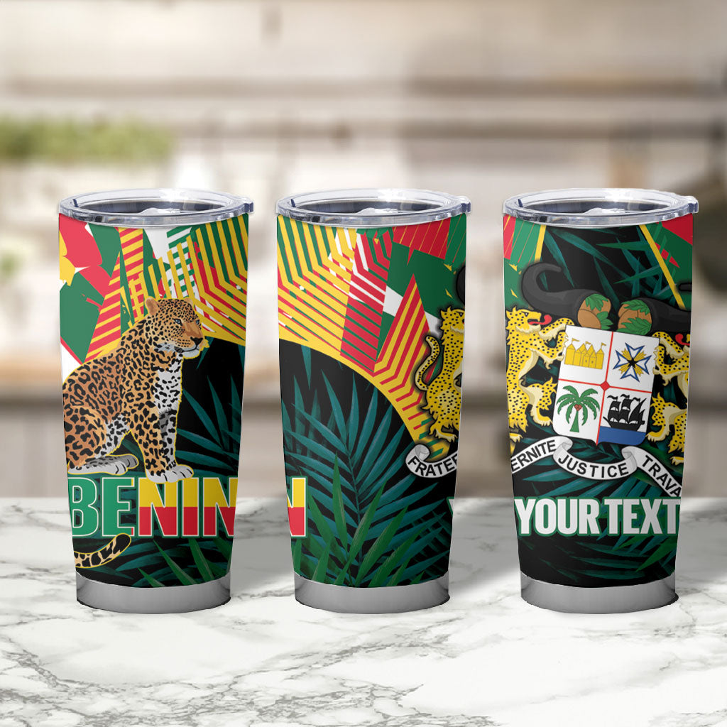 Personalized Benin Independence Day Tumbler Cup Coat Of Arms Leopard Oil Palm Leaves