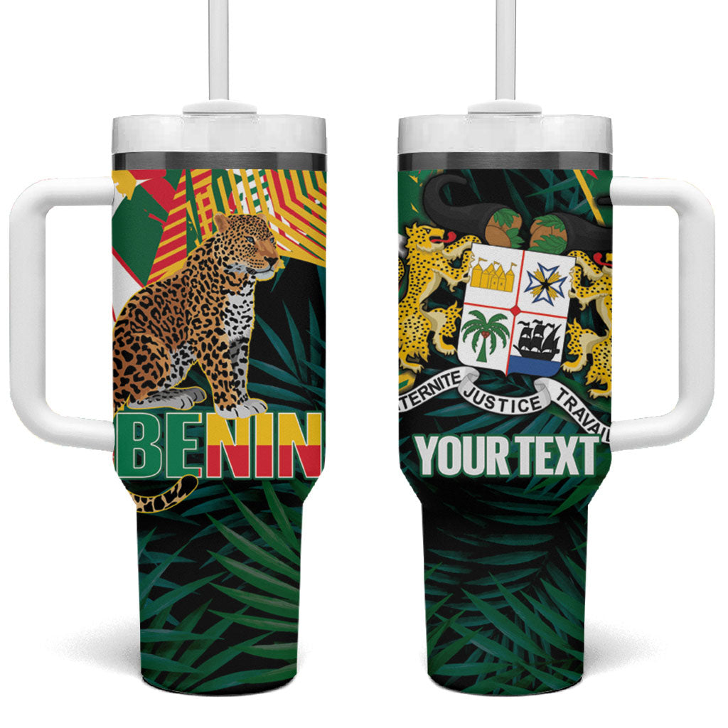 Personalized Benin Independence Day Tumbler With Handle Coat Of Arms Leopard Oil Palm Leaves