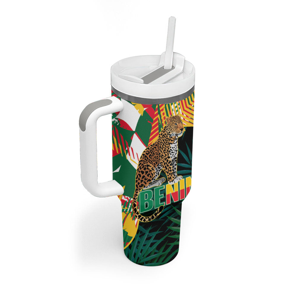 Personalized Benin Independence Day Tumbler With Handle Coat Of Arms Leopard Oil Palm Leaves