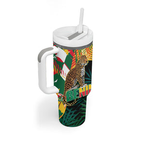 Personalized Benin Independence Day Tumbler With Handle Coat Of Arms Leopard Oil Palm Leaves