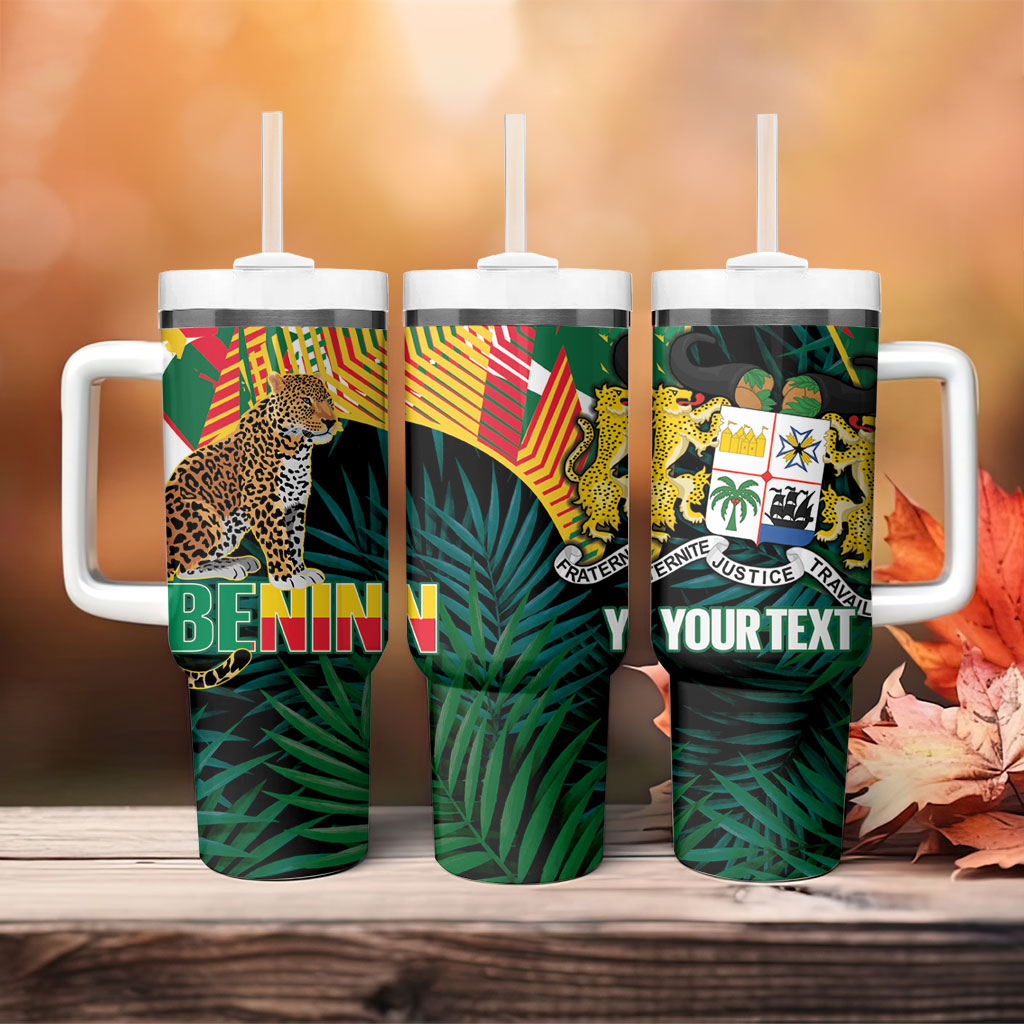 Personalized Benin Independence Day Tumbler With Handle Coat Of Arms Leopard Oil Palm Leaves