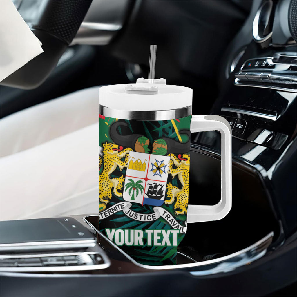 Personalized Benin Independence Day Tumbler With Handle Coat Of Arms Leopard Oil Palm Leaves