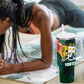 Personalized Benin Independence Day Tumbler With Handle Coat Of Arms Leopard Oil Palm Leaves
