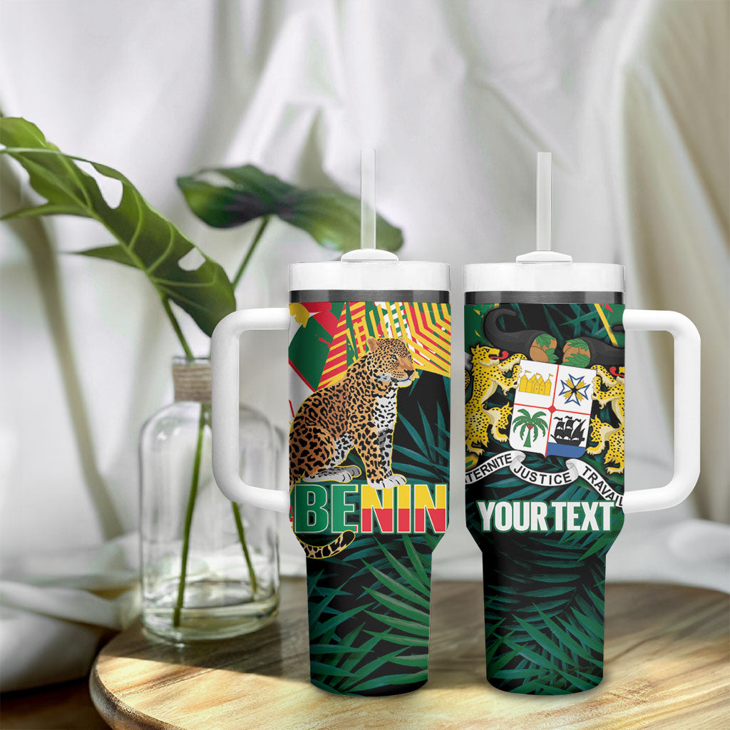 Personalized Benin Independence Day Tumbler With Handle Coat Of Arms Leopard Oil Palm Leaves