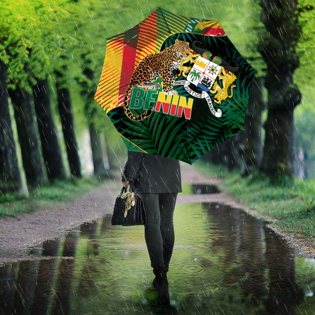 Benin Independence Day Umbrella Coat Of Arms Leopard Oil Palm Leaves