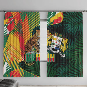 Benin Independence Day Window Curtain Coat Of Arms Leopard Oil Palm Leaves