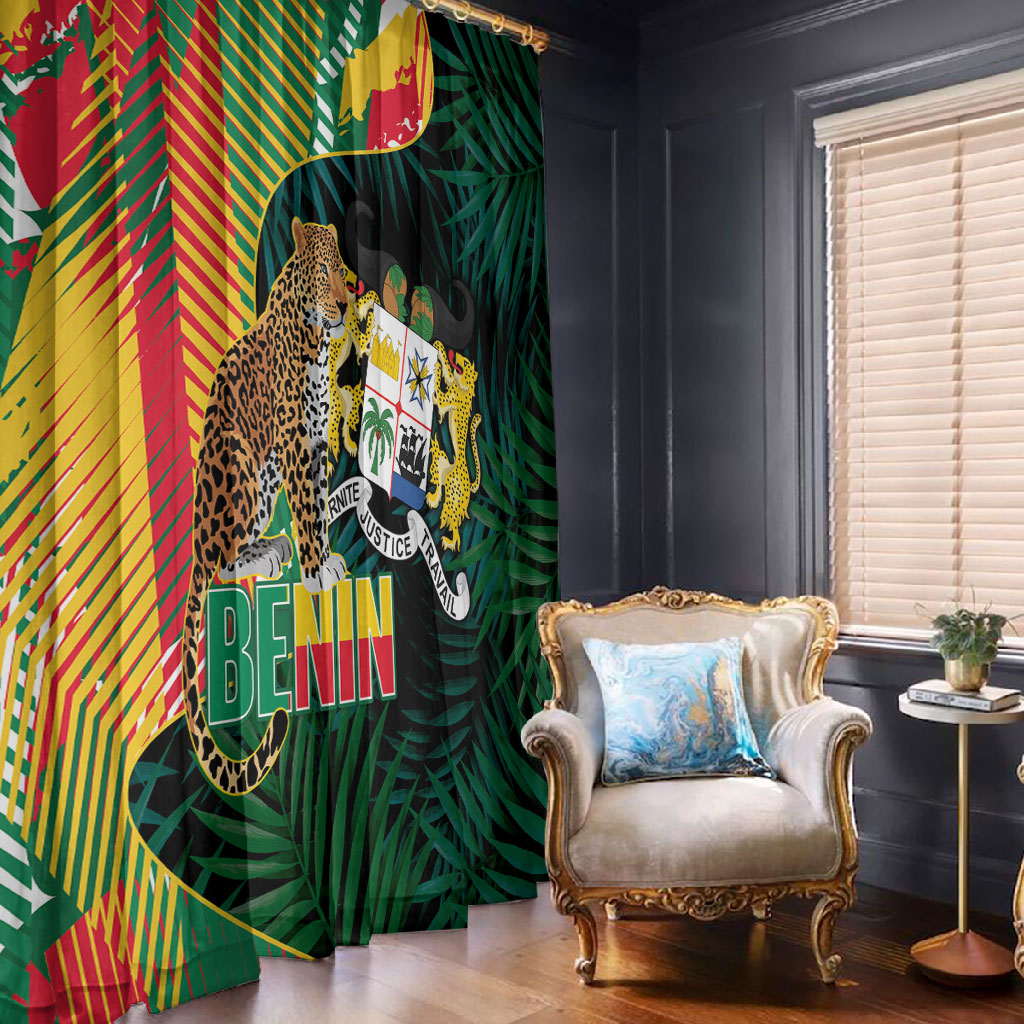 Benin Independence Day Window Curtain Coat Of Arms Leopard Oil Palm Leaves