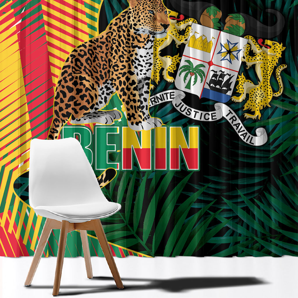Benin Independence Day Window Curtain Coat Of Arms Leopard Oil Palm Leaves