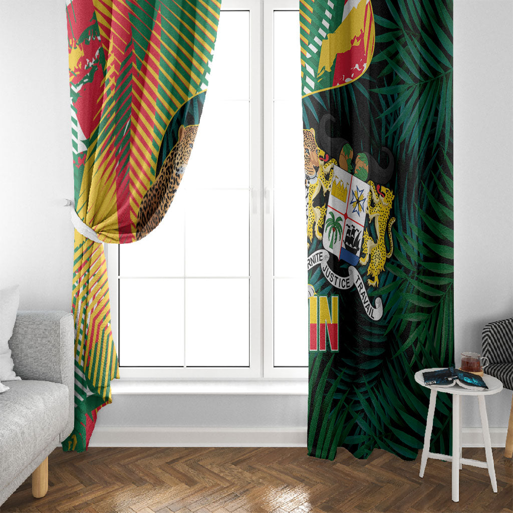 Benin Independence Day Window Curtain Coat Of Arms Leopard Oil Palm Leaves