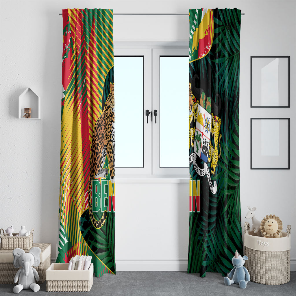 Benin Independence Day Window Curtain Coat Of Arms Leopard Oil Palm Leaves