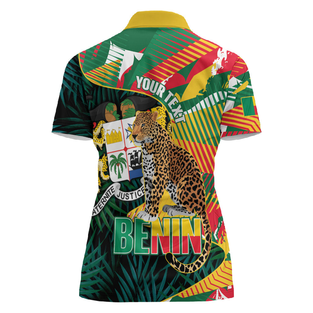 Personalized Benin Independence Day Women Polo Shirt Coat Of Arms Leopard Oil Palm Leaves